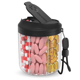 Hionxmga Tablettenbox mit 7 großen Fächern, Pillendose für unterwegs, Pillen-Organizer für Ergänzungs, Pillenspender mit Anti-Misch-Design, BPA-freier Pillenbehälter mit 20 Stück Etiketten, Schwarz