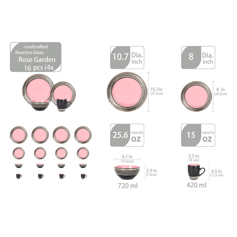 HomeVss 16 Piece Dinnerware Set, Ceramic Plates and Bowls Sets