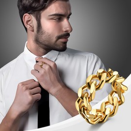 Dsnyu Men's Ring Stainless Steel Chain Simple Cuban Link Band Ring Engagement Rings 8 mm Wide Punk Fashion Jewellery Size 49 (15.6) - 67 (21.3), 不, No gemstone