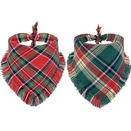 Baipesiy Christmas Dog Bandanas Plaid Two-Sided with Tassels,Flannel Tartan Dog Scarf Holiday,Pet Dog Bandanas Scotland 2 Pack,Winter Red Green Christmas Dog Bib Accessories for Large Dog(Red+Green)