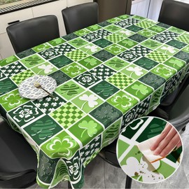 TIANKMER St Patrick's Day Tablecloth Rectangle Shamrock Decorative Table Cloth Four Leaf Lucky Table Cover for Dining Room Kitchen Party, 60 x 120 inch