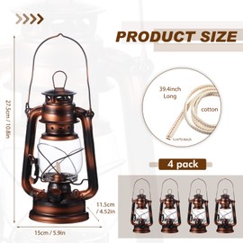 Small Kerosene Lantern Hurricane Lantern Oil Lamp 8 Inch Indoor Outdoor Hanging Lantern with Wick for Christmas Party Decorations Camping Hiking Backpacking Emergency (4 Pieces, Bronze)