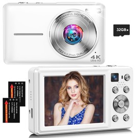 Digital Camera, 4K 64MP Autofocus Compact Camera with Dual Lens(White)