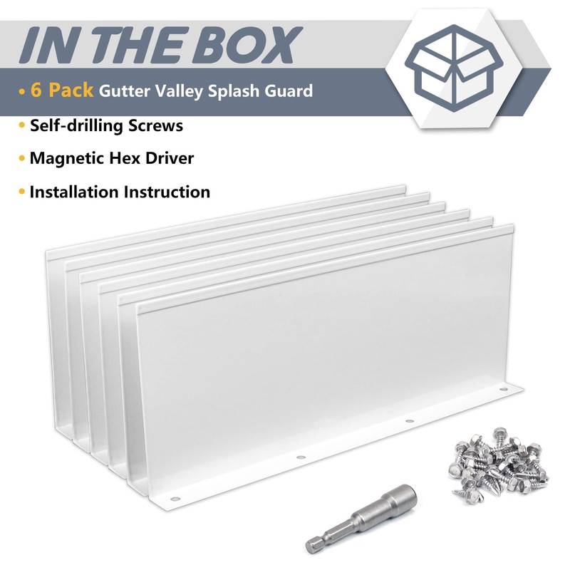 Flamorrow 6 Pack Aluminum Gutter Valley Splash Guards, Rainwater Roofing