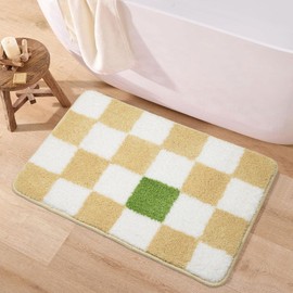 McEu Bathroom Rug, Non-Slip, Washable, 50 x 80 cm, Bath Mat, Absorbent Bath Mat, Quick-Drying, Soft Microfibre with Square, Yellow