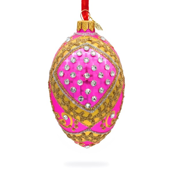Jewels on Pink Glass Egg Ornament 4 Inches
