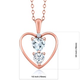 Gem Stone King 18K Rose Gold Plated Silver Aquamarine Pendant Necklace For Women (0.65 Cttw,