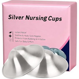 2Pcs Silver Nipple Shields for Breastfeeding, 925 Silver Nursing Cups Nickel Free, Silver Cups Breastfeeding for Nursing Newborns, Silver Nipple Guards and Pads, Free Storage Pouch