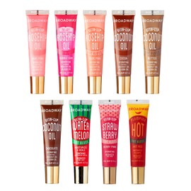 Ruby Kisses Broadway Vita-Lip Tinted Lip Gloss (9 Pack) Ultra-Hydrating, Nourishing, Soothing Formula with Vitamins, High-Shine Non-Sticky Lip Balm with Rosehip+Coconut Oil, Pink, Red & Brown Shades