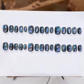 evpct Black Chrome Cat Eye Short Press on Nails Square, Short Square Glue on Nails for Women Gift, Black Metallic Glitter Glossy Reusable Spring Summer Stick Gel Press on Acrylic Fake Nail with Design