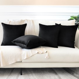 OTOSTAR Set of 4 Decorative Throw Pillow Covers Soft Velvet Solid Square Pillow Cases Luxury Cushion Covers Case for Sofa Car Patio Bedroom Living Room 20x20 Inch, Black
