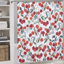 Ohocut Cherry Shower Curtains, Allover Fruits Shower Curtain Cute Bright Colorful Design, Green Leaves Plant Boho Shower Curtains for Bathroom, Waterproof Fabric Decorative Bathroom Shower Curtain