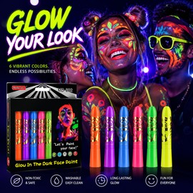6-Color Glow Face & Body Paint Set for Parties – Water-Based Neon Makeup for Halloween, Cosplay & Festivals