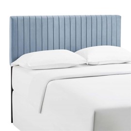 Pemberly Row Full/Queen Solid Wood Performance Velvet Headboard in Light Blue