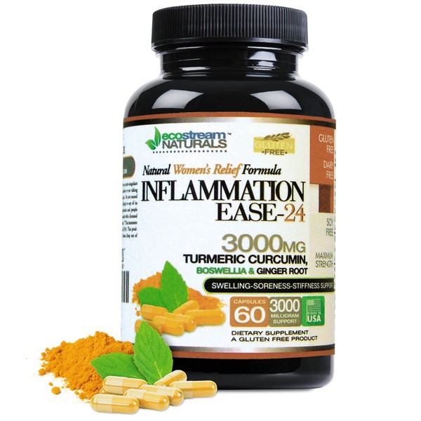 Natural InflammationEase Advanced with Turmeric, Curcumin, Enzymes and Boswellia. Vegetarian, Gluten Free - Made in The USA