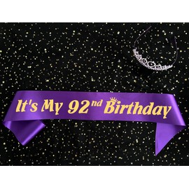 Dgasin 92nd Birthday Party Supplies Women Happy 92nd Birthday Sash and Birthday Tiara Cystal Princess Crowns Birthday Decorations Favors Gift
