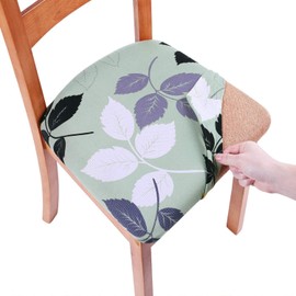 Homaxy Stretch Chair Seat Covers for Dining Room Set of 2, Elastic Dining Chair Seat Protector Cover Removable Washable Chair Slipcovers with Ties, Green Leaves