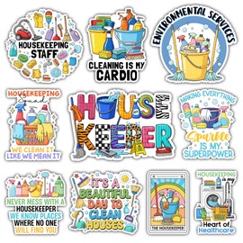 VOTANTA (10 Pcs, 3 inch) - Housekeeping Stickers Pack, Clening Crew Sticker, Funny Housekeeper Life Motivational Decals, Housekeeper Cleaner Hotel Staff Gifts Decoration for Laptops, Phones, Bottles
