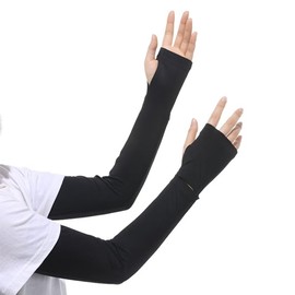 Uroi Arm Cover with Slits for Easy Viewing of Watches and Smart Watches, UPF 50+ UV Protection, Arm Cover, Cool Touch, Cool, Sunburn, UV Rays, Back of Hand, Long Length, Summer, black (women)
