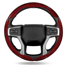 CARSUDO Red Carbon Fiber Anti-Slip Auto Car Steering Wheel Cover Fits for Toyota Rav6 Corolla Camry Highlander