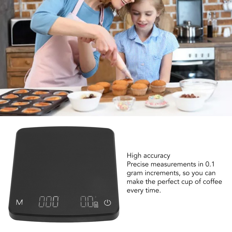 Digital Coffee Scale with Timer USB Rechargeable 0.1g High Accuracy