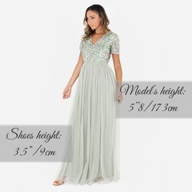 Maya Deluxe Women's Maxi Dress for Women Ladies Braidesmaid V-Neck Plus Size Ball Gown Short Sleeves Long Elegant Empire Waist Bridesmaid Dress, Green