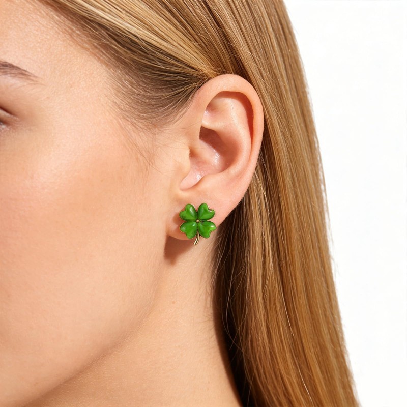 Frigotine St Patricks Day Green Shamrock Stud Earrings for Women,