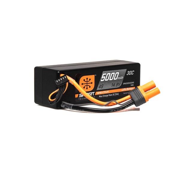 Spektrum Smart RC LiPo Battery Pack: 5000mAh 4S 14.8V 30C with IC5 Connector (EC5 Compatible), Hard Case, SPMX50004S30H5,Black