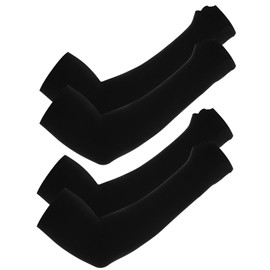 Yolev 2 Pairs Ice Silk Sleeves Sun Protection Sleeve Protectors Black UV Arm Protection Arm Sleeves Arm Warmers Summer with Thumb Holes Cooling Arm Warmers for Women Men Football Basketball Golf,