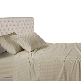 Royal Hotel Bedding Stripe Sheets - 600 Thread Count - 3PC Bed Sheet Set - 100% Cotton - Sateen Stripe, Deep Pocket, Twin Extra Long Size, Twin XL, Tan