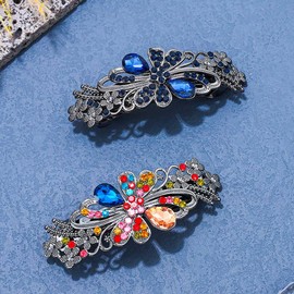 GORAIS Crystal French Barrettes Hair Clips Vintage Flower Hair Barrettes Rhinestone Hair Accessories for Women (Pack of 2)