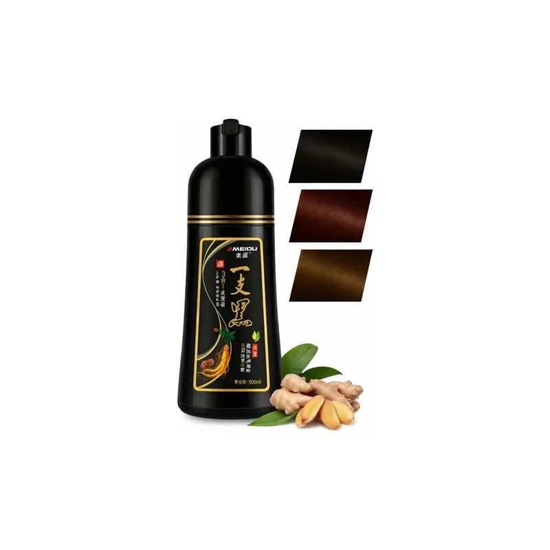 MEIDU Champú Tinte Negro 3 en 1, Cobertura de Canas,