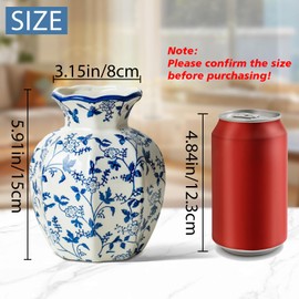 SEUYUCL Small Blue and White Ceramic Vase, 6 Inch Vintage Chinoiserie Flower Vase Decorative Antique Vases for Home Decor, Rustic Porcelain Vase Farmhouse Shelf Table Centerpieces Decor