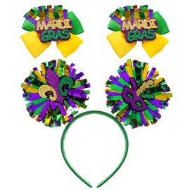 phnydreg 3Pcs Mardi Gras Hair Bows Headband Purple Yellow Green Ribbon Clips for Women Girls Mardi Gras Celebration Costume Party Headpiece Hair Accessories