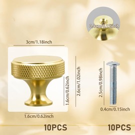 Coriver Cabinet Knobs,10 Pack Gold Matte Drawer Knobs, Round Wardrobe Knobs, Door Kitchen Hardware Cupboard Knobs with Screws Handles, Cabinet Knob for Home Drawer Dresser Cupboard and Wardrobe