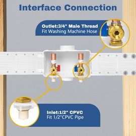 1-PACK GUOFIS Washing Machine Outlet Box with Center Drain,PEX Laundry Washer Box with Copper Water Hammer Arrestor (1/2"CPVC Connection Inlet X 3/4"MHT Outlet)
