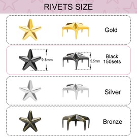 150Pack 10mm Studs for Clothing, Small Star Nailheads Rivets Metal Rivets Spike Stud Leather Rivets for Clothing Belt Bag Shoes Cap Wrist Bracelet Pet Collars DIY Leathercraft (Black)
