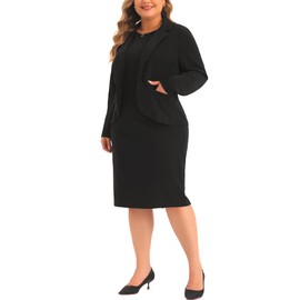 Agnes Orinda Plus Size Dress Suits for Women Two Piece Outfits Blazers Jacket and Sleeveless Dress Business Casual Suit Sets 4X Black