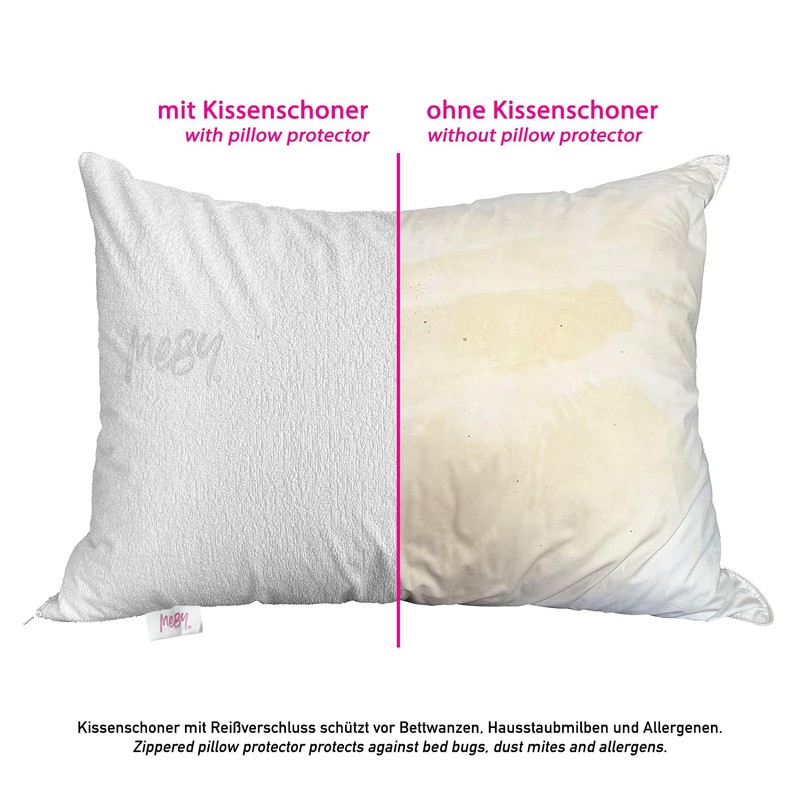Set of 2 Waterproof Cotton Pillow Protectors with Hidden Zipper.