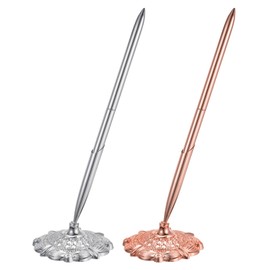PATIKIL 2 Set Wedding Pen with Pen Holder, Guest Book Pen with Holder, Silver/Rose Gold