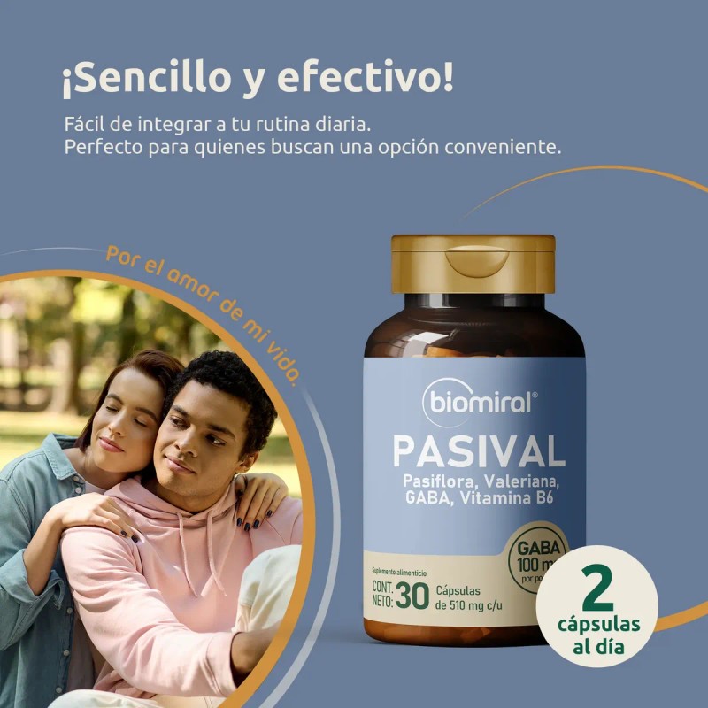 Pasiflora Valeriana Gaba B6 Pasival Biomiral 30 Cáps Pack X2