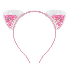 Dohia Cat Ears Headband Transparent Quicksand Sequin Cat Ear Hairbands Cute Headdresses Plastic Headbands ST1-LSFG (Pink)