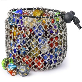 YOUSHARES Drawstring D&D Dice Bag - Large Capacity Stainless Steel Chainmail Dice Bag for Dungeons and Dragons Dice Set (Hold 100 DND Dice)