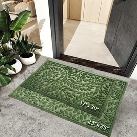Bulijojo Front Door Mat Entrance,Durable Heavy Duty Welcome Mat,Thick Absorbent Natural Rubber Non Slip Mat,Sturdy Entryway Green 23"x35"