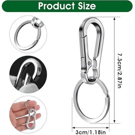 4PCS Keyring Clips - Key Ring Hoop - Metal Carabiner Keychain - Quick Release Key Holder for Keys Bags DIY Use (Silver)