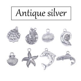 BronaGrand 40 Pieces Mixed Antique Silver DIY Ocean Fish & Sea Creatures Charms Pendants for Making Bracelet and Necklace