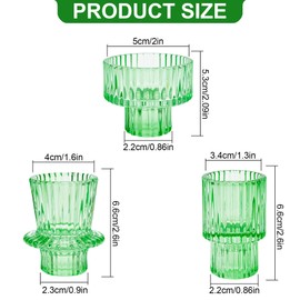 Toptime Candlestick Holders Set of 6, Ribbed Glass Taper Candle Holders, Reversible Green Tealight & Candle Stick Candle Holder Vintage Crystal Tapered Candlestick for Wedding Dinner Party Festival