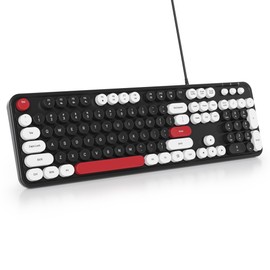 SbocKeeb Retro Punk Keyboard,Full Size Typewriter Keyboard Floating Key Design, Wired USB, with Foldable Stands Compatible with PC/Mac/Laptop/Computer Keyboard(Black)