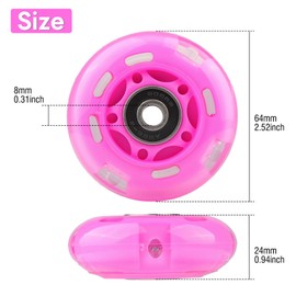 Wheelgoo 8pcs Inline Skate Wheels Led Light-Up Wheels 64/70/72/76/80mm w/Bushings 85-88A for Kids and Youth Beginners Children's Inline Skates Indoor/Outdoor Use (Pink, 64mm)
