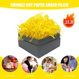Lemon Yellow Crinkle Cut Paper Shred Filler, 2 LB Basket Filler Shredded Paper, Confetti Stuffing for Basket Filling, Mother's Day, Birthdays, Weddings, DIY Gift Wrapping, Stuffer Party Supplies